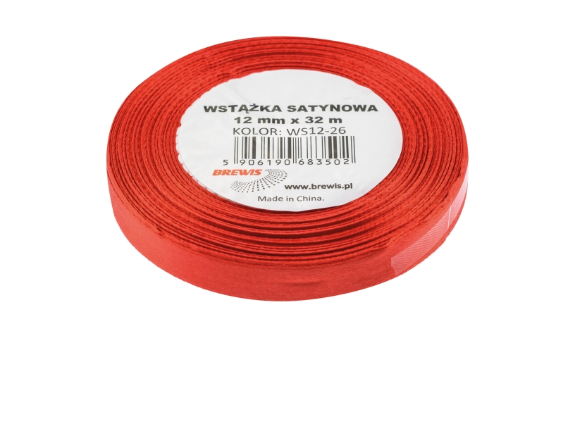 Wstążka satynowa 12mmx32m czerwona Brewis